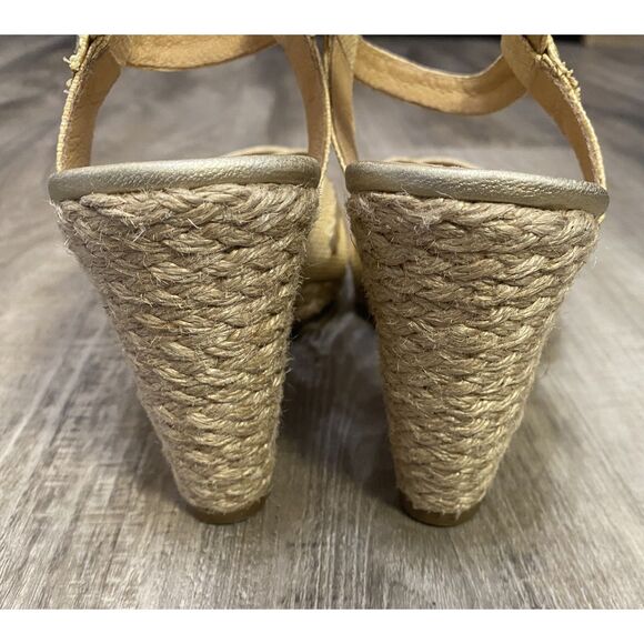 Jack Rogers Size 8.5 ABBEY Natural Raffia Gold Wedge Sandals - Picture 5 of 6